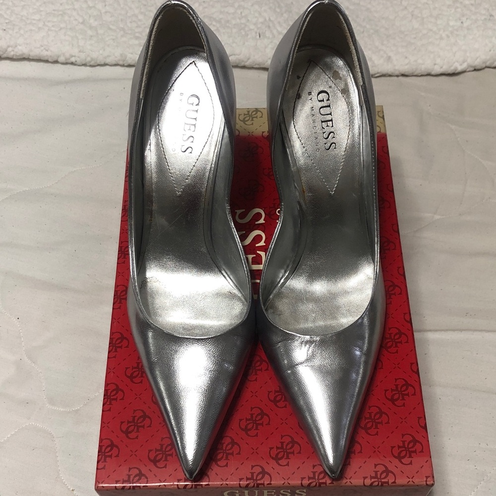 Guess by Marciano Metallic Silver Pointed-Toe Pumps